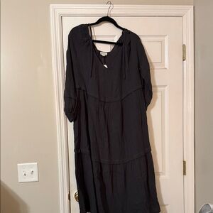 Wonderly Charcoal Tiered V-Neck Maxi Dress